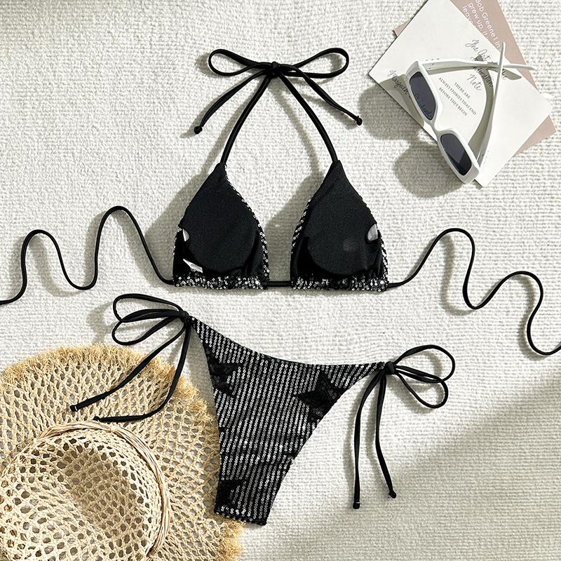 Halter Shiny Star Sequins Bikini Women Swimsuit Female Swimwear Two Pieces Bikini Set Bathing Suit Swim Beachwear