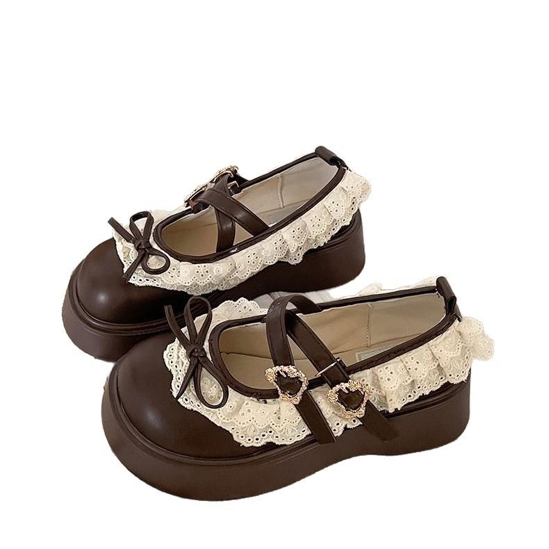 Retro bow platform small leather shoes women's 2025 new spring and autumn skirt French Mary Jane single shoes