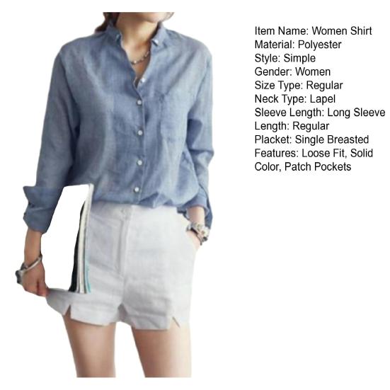 Ženy Košile s klopou Dlouhý rukáv Topy Volný střih Jednořadá záplata Kapsa Tenká Neformální košile Pracovní oblečení