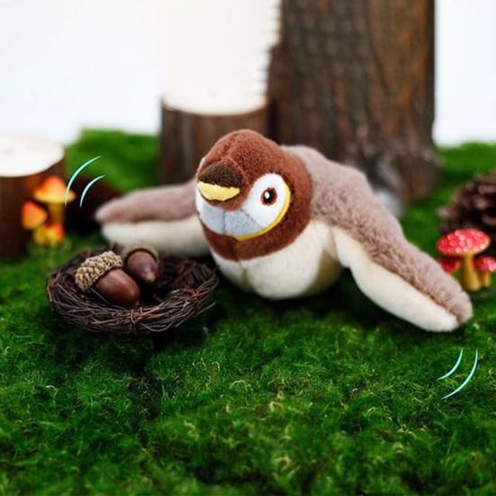 Flapping Wings Birds Cat Toy Interactive Flying Sparrow with Lifelike Chirping Sound Touch Activated Plush Birds Kitten Toy for Indoor Cats