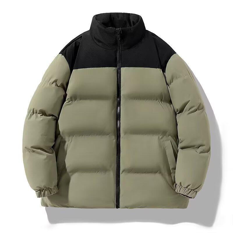 2025 winter new cotton clothes for men and couples color-blocking bread suits, stand-up collars, warm loose jackets, trendy cotton clothes