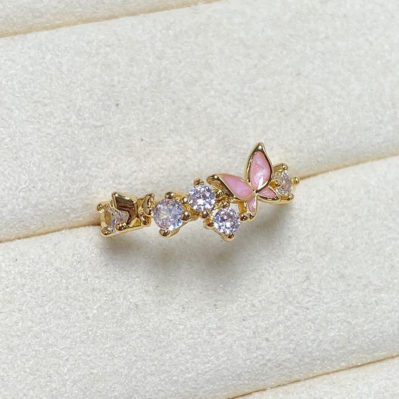 Hongkong-Stil Süßes und Kühles Temperament Mikro-Inlay Zirkon Schmetterling Persönlichkeit Öffnungsring Damen Super Fee Nische Leichter Luxus Index