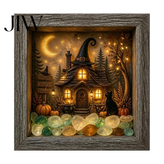 Decorative Seasonal Lights Halloween Lighted Frame Ornaments, Light Up Shadow Box, Warm Accents Atmosphere LED for Home Living Room Bedroom