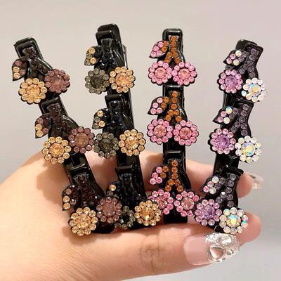 Cherry Rhinestone Braided Hairpin - Korean Style, Elegant All-Match Side Clip for Bangs 