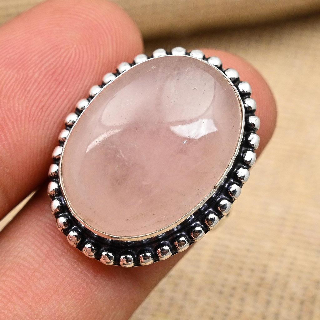 Rose Quartz Gemstone Handmade 925 Sterling Silver Ring Jewelry For Christmas