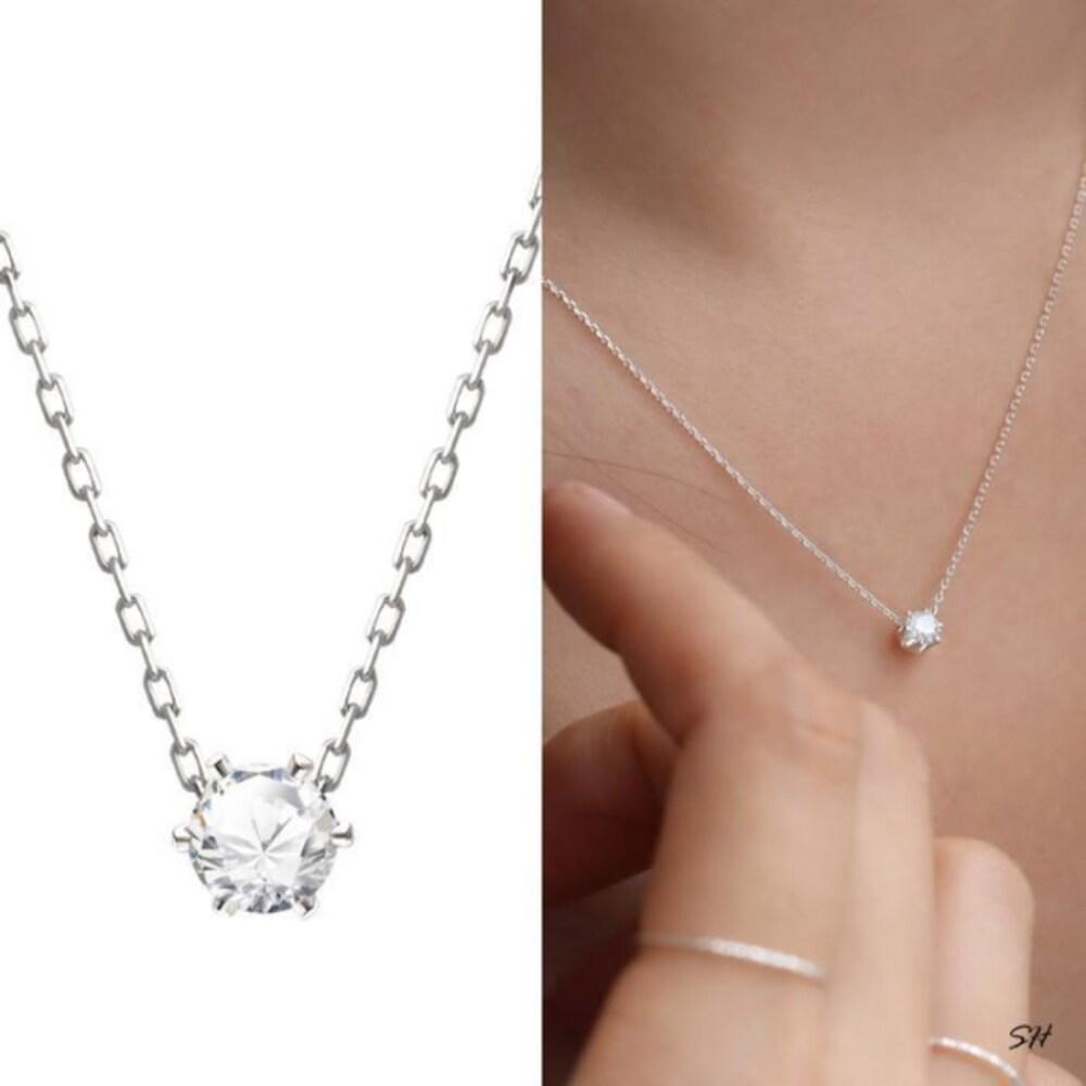 4mm Crystal Cubic 92.5 Silver 6-Prong Setting Silver Necklace (21011933)