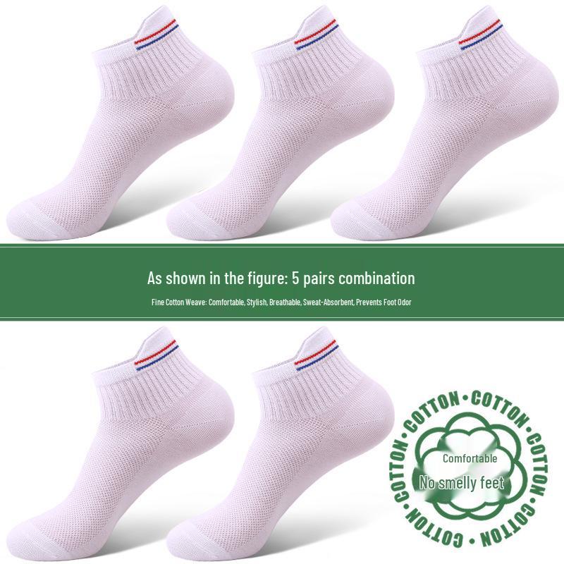 5 Pairs Unisex Cotton Mesh Ankle Socks: Lightweight, Non-Slip, Breathable for Spring/Summer