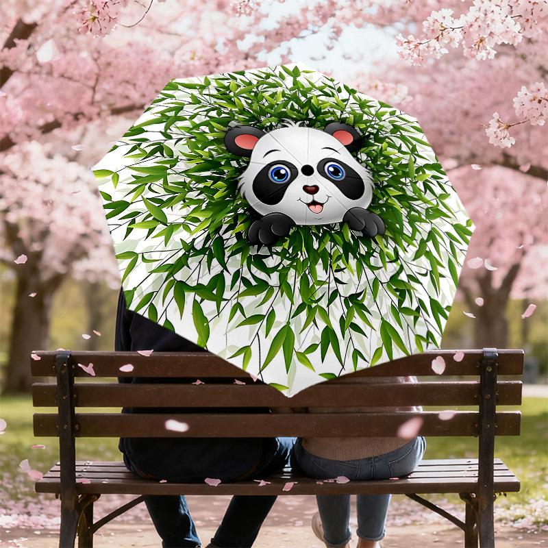 1PC panda plant Automatic Open/Close Umbrella with Windproof, 8-Rib Sturdy Canopy, Durable Ribs, Fashionable Design, Outdoor Accessory, Fun Prin, Holi