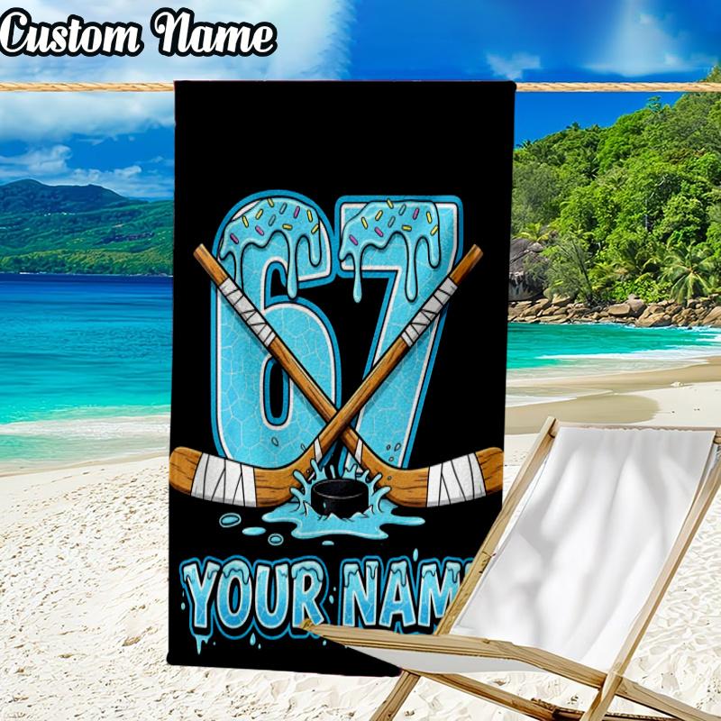 Custom Name Game Number 67 Beach Towel - Soft, Ultra-Absorbent Microfiber, Lightweight, Perfect for Beach, Parties, Travel, Camping
