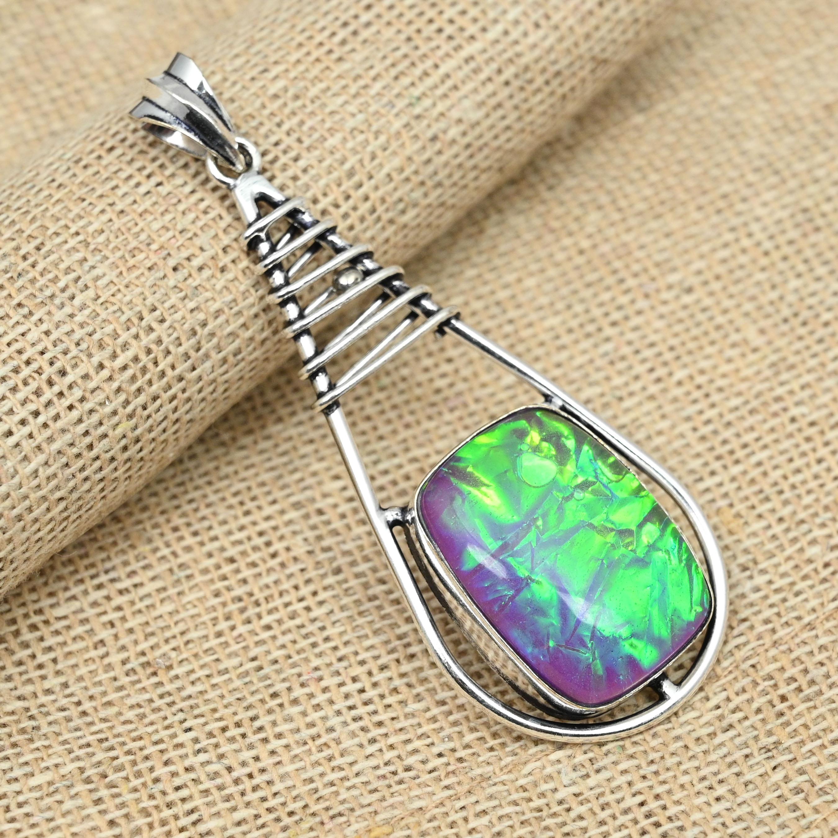 

Подвеска ручной работы из стерлингового серебра 925 пробы с фиолетовым австралийским тройным опалом и фантастическим драгоценным камнем 2.75 Inches фиолетовый