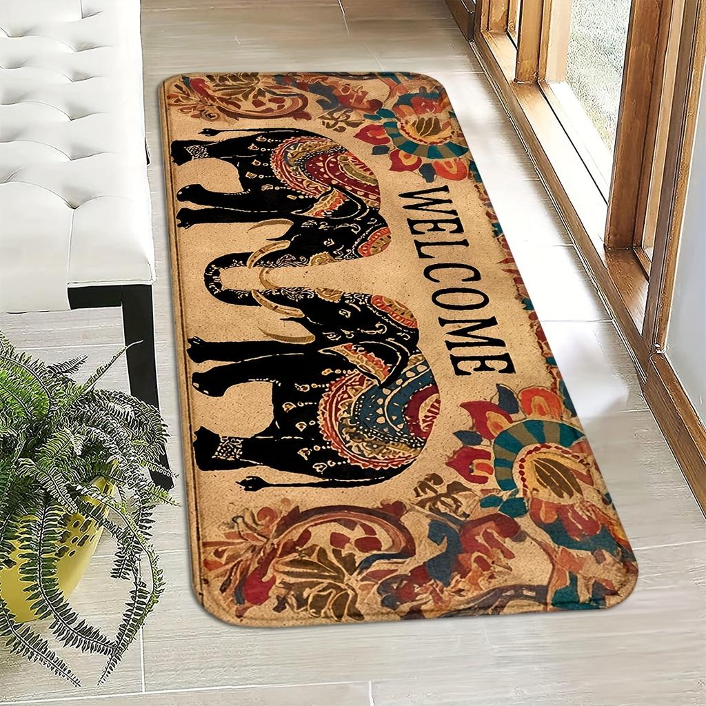 1Pcs Anti Fatigue Kitchen Rugs,Bohemian Elephant  Print Waterproof Non-Slip Thick Cushioned Kitchen Mat Heavy Duty Comfort Standing Mat for Kitchen