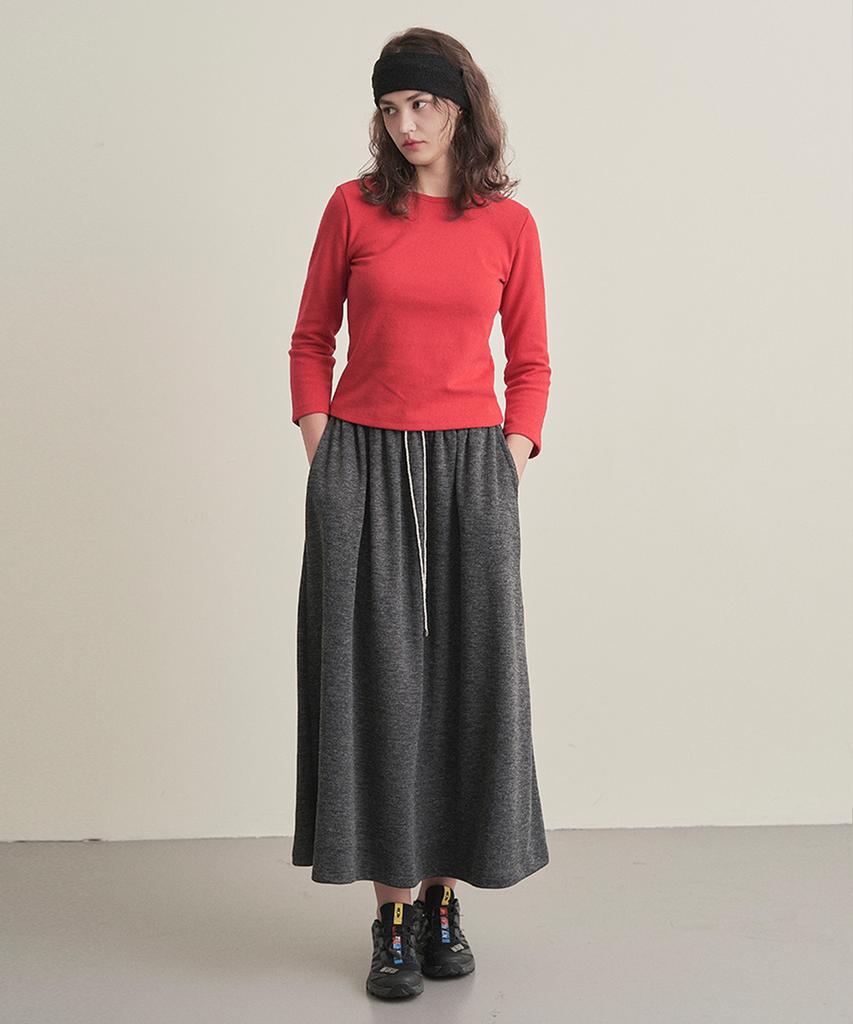 Iteoneolmomeonteu Soft Knit Touch Drawstring Long Skirt _ Charcoal