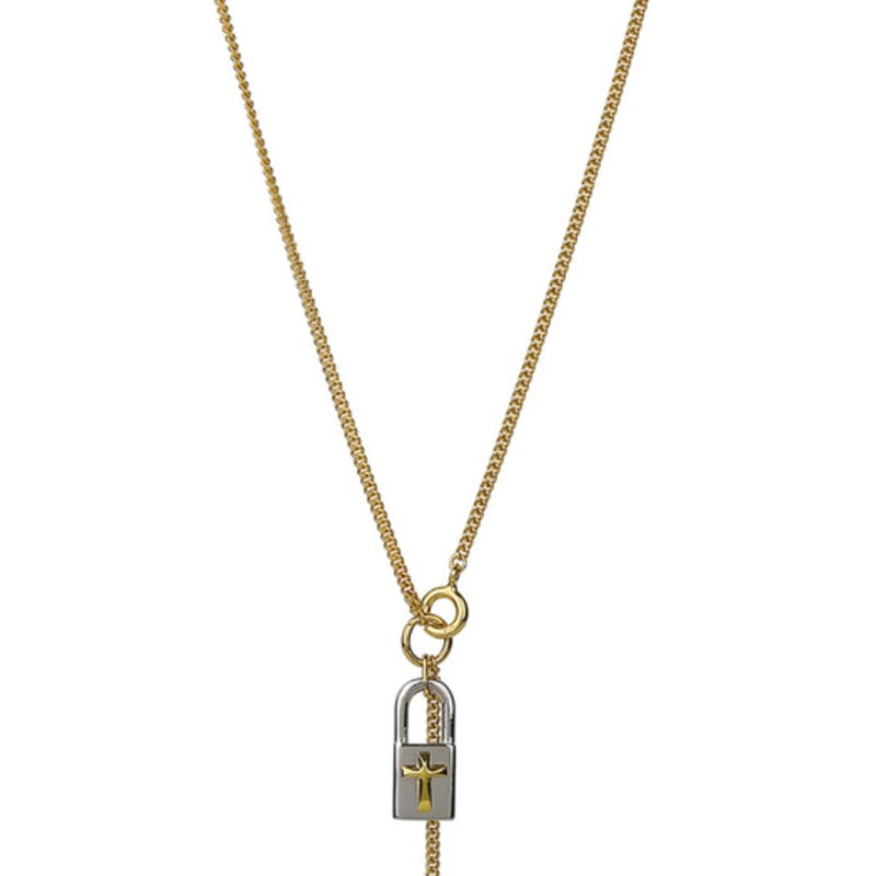 reve lock & cross two-tone drop necklace