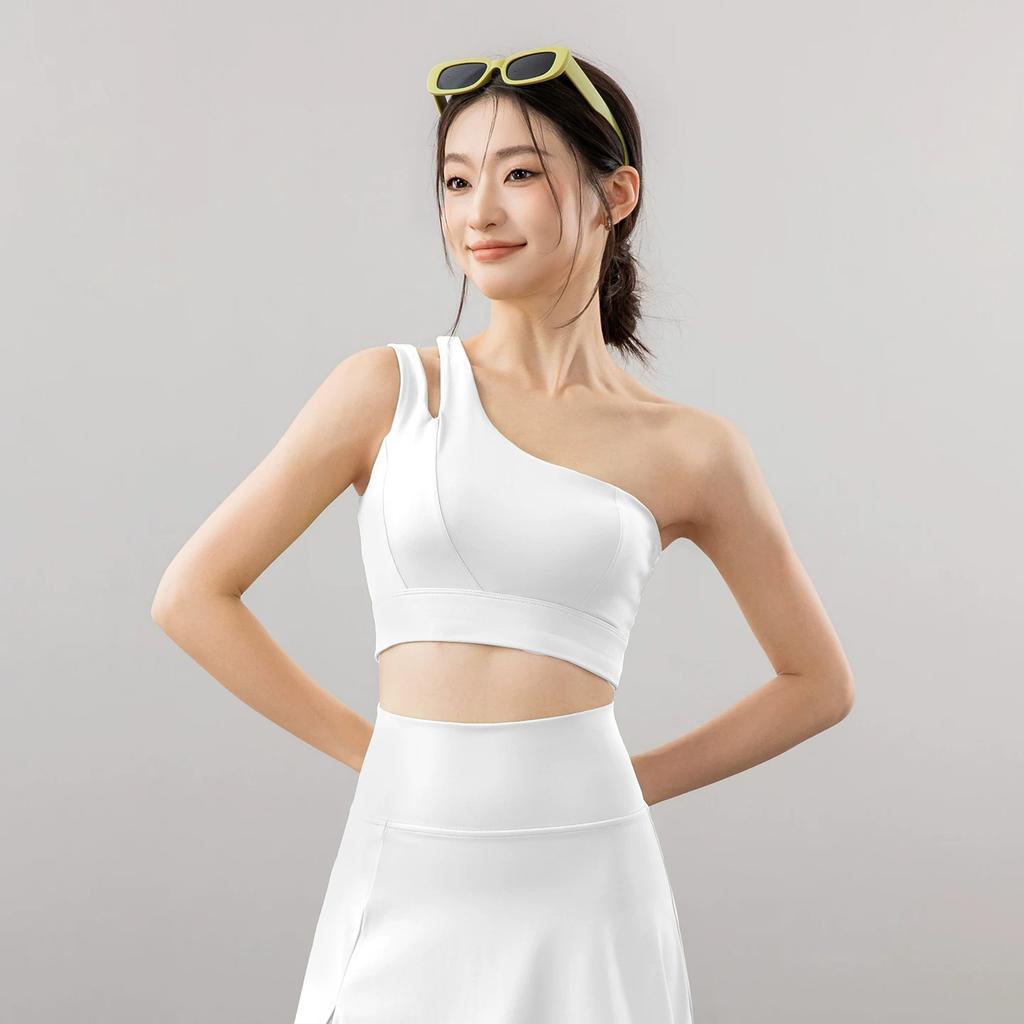 European and American Spring and Autumn New Style One-Shoulder Fitness Bra for Women, Sports Casual One-Shoulder Yoga Fitness Sports Skirt Two-Piece