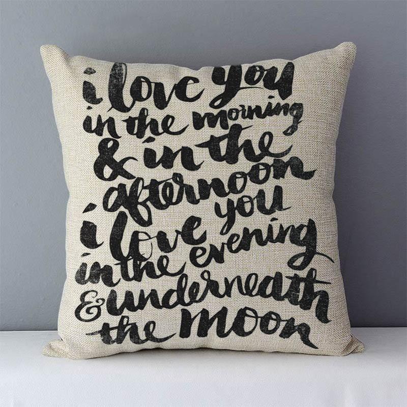 Popular Phrase Words Letters Printed Couch Cushion Home Decorative Pillows 45X45Cm Cotton Linen Square Cushions \"Love You More\