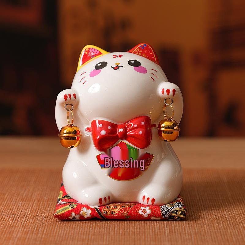 

Charming Waving Hand Ceramic Lucky Cat Ornament for Shop or Home Opening Gift