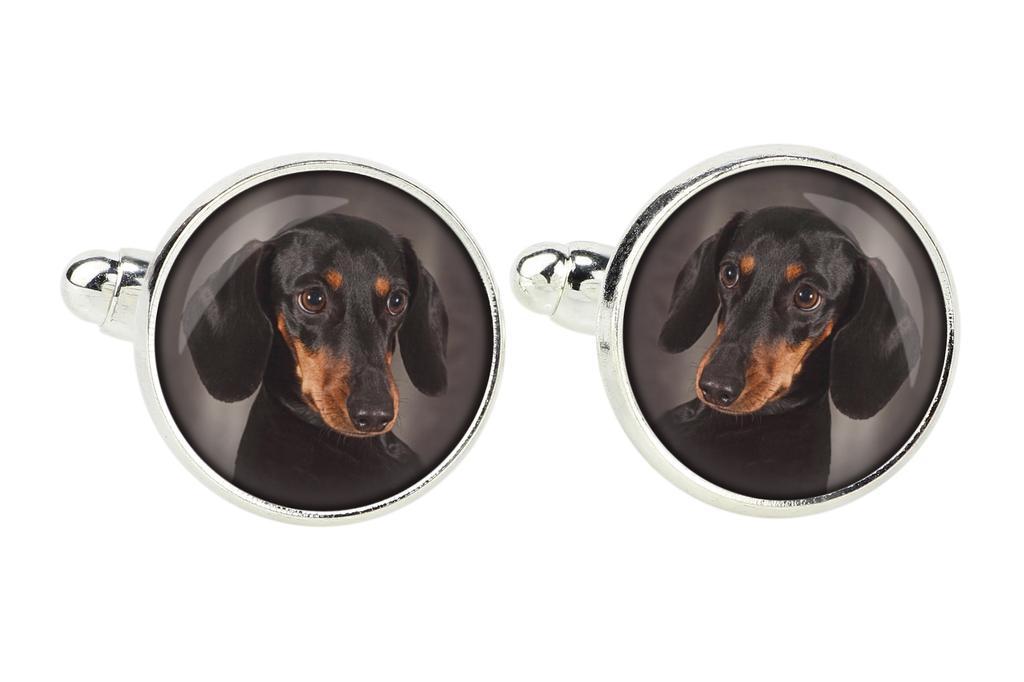 Dachshund Smooth-haired, Wiener dog, Badger dog - cufflinks and tie with your photo, a suit decoration, men's jewelry from the Art-Dog brand.