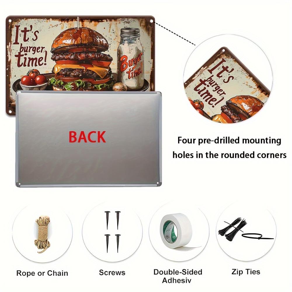 "It's Burger Time!" Vintage Metal Tin Sign | 12"x8" Rustic Iron Decor | 2D Flat Wall Art for Home Bar, Kitchen, Cafe