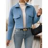 2025 New Women's Autumn and Winter New Spliced Simple Long-sleeved Zipper Lapel Woolen Jacket