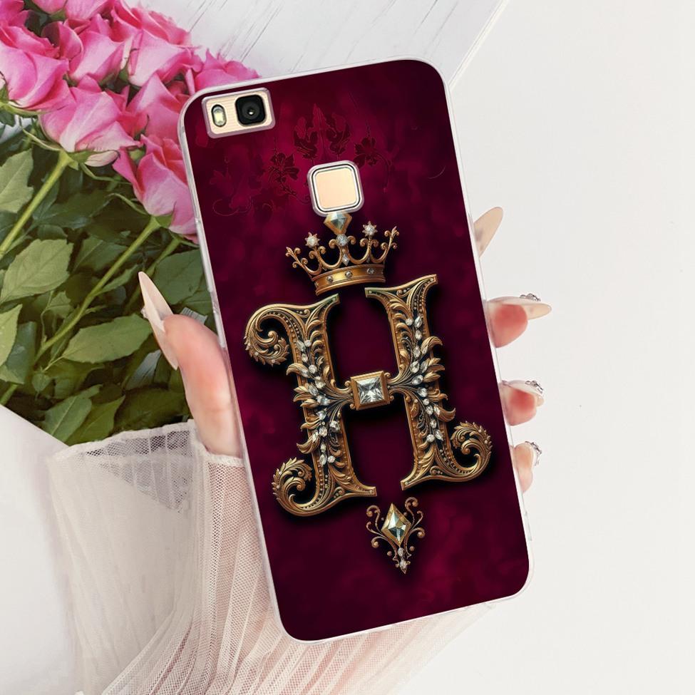Clear For Huawei P9Lite VNS-L21 VNS-L22 Cover For Huawei P9 Lite Case Luxury Crown A-Z Letters 2D Flat Pattern Soft Phone Case