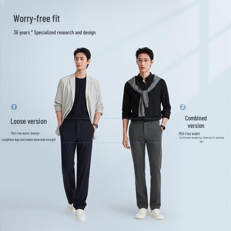 Joeone Men's Fade-Resistant 4-Way Stretch Straight-Leg Business Casual Pants