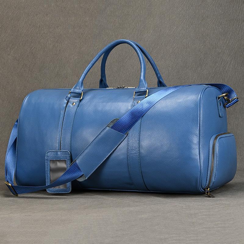Men's Leather Travel Bag With Dry Wet Separation Black Cowhide Luggage Bag Large Capacity With Shoe Compartment Hand-held Fitness Bag