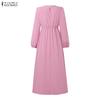 ZANZEA Women Round Neck Long Sleeve Casual Ruffles Long Dress
