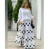 Mode High Street Outfits 2-teiliges Set Sexy schräger Ausschnitt einfarbige Bluse + Weitbeinige Hosen Sets Elegantes Polka-Dot-Muster Damenanzug