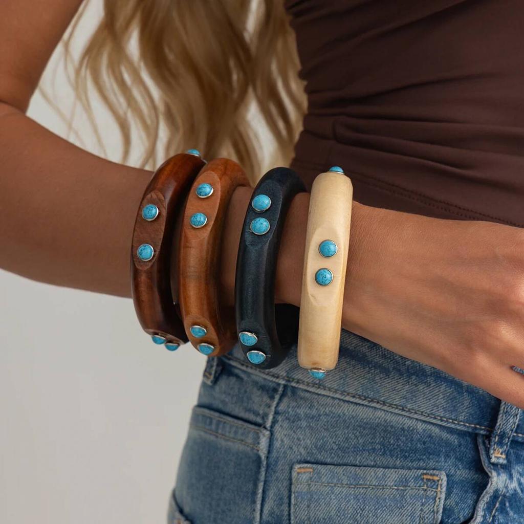 Salircon Classic Vintage Stackable Wooden Chunky Bangles for Women Punk Style Round Wide Bracelet Jewelry Accessories Gift 2026
