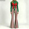 Women Christmas Flare Jumpsuit Candy Cane Snowflake Pattern Bell Bottom Skull Bodysuit Halloween Xmas Clubwear Party Costume