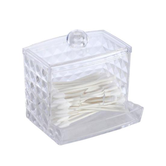 Storage Box with Bamboo Lid Dustproof Moisture Resistant Clear Acrylic Container Cotton Swabs Dental Floss Jewelry Organizer