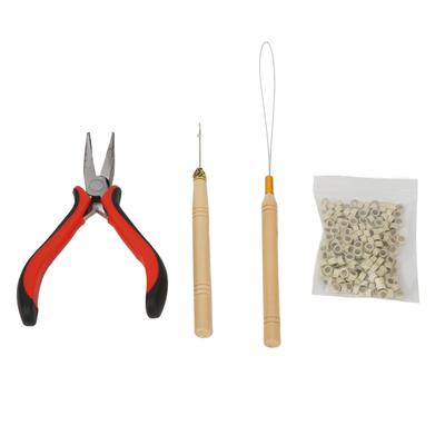 Kit d'outils pour extensions de cheveux Pince Crochet Aiguille à tirer Anneaux de liaison en silicone Perles Coiffure
