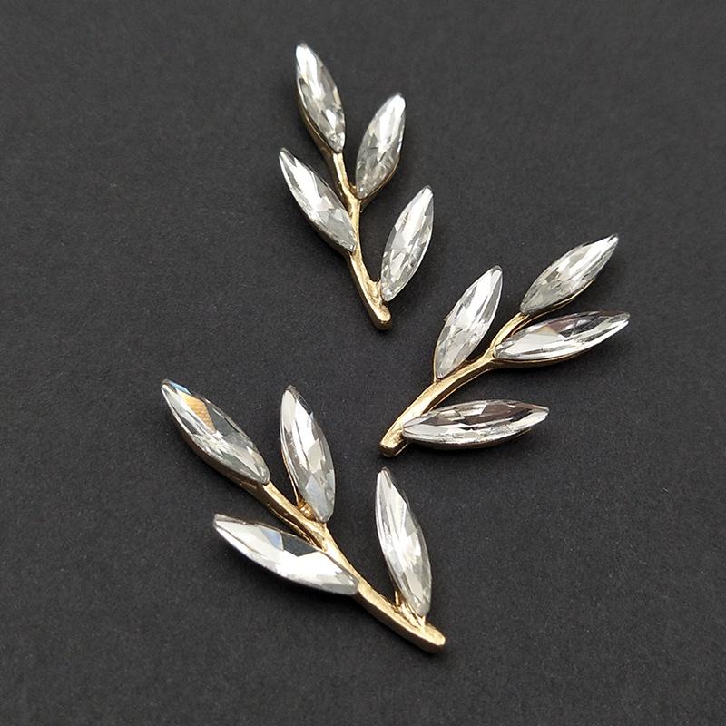 Engood 100Pcs Bamboo Rhinestones Branch Leaves Button Sewing Trim Embellishments Craft Buckle DIY Hair Wedding Bridal Decoration