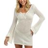 Women's Solid Color Knitted Beach Bikini Swimsuit Hoodie Sunscreen Dress Beach Skirt