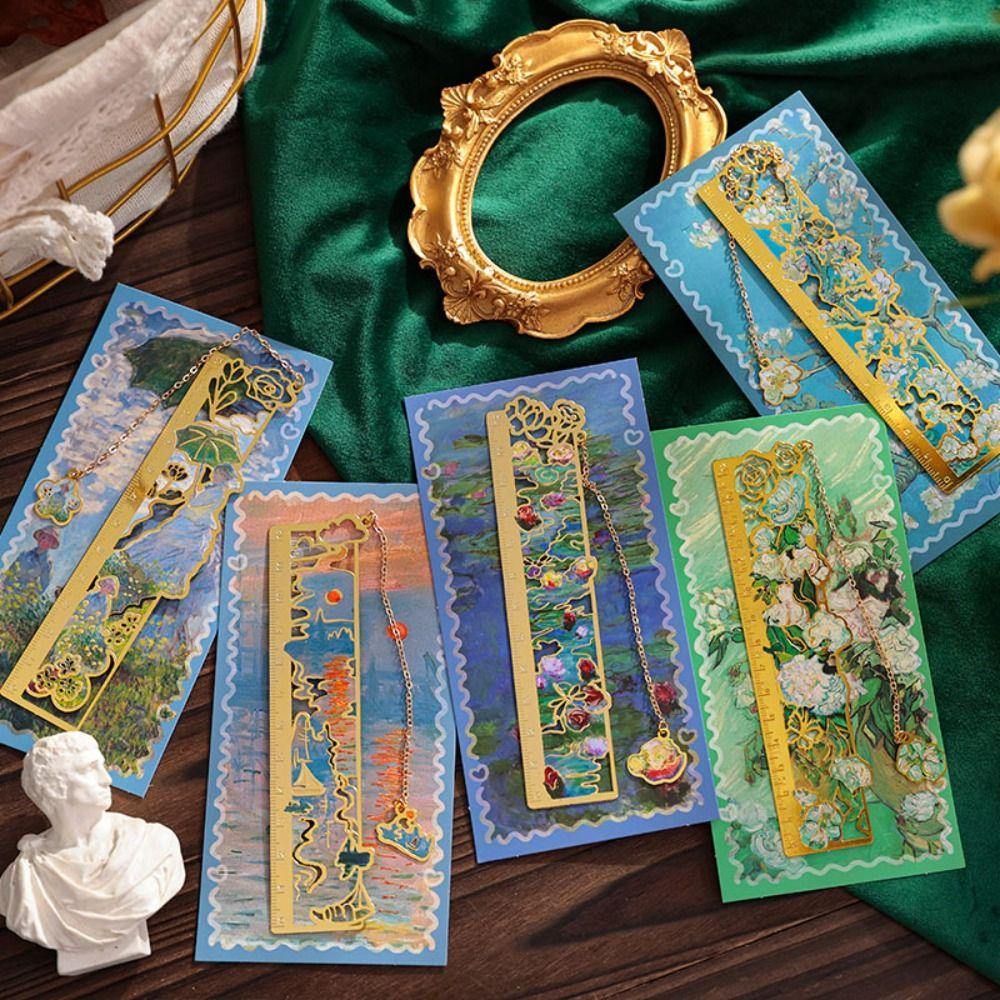 Tassels Metal Bookmark Oil Painting Style Hollow Bookmark  School Office Supplies