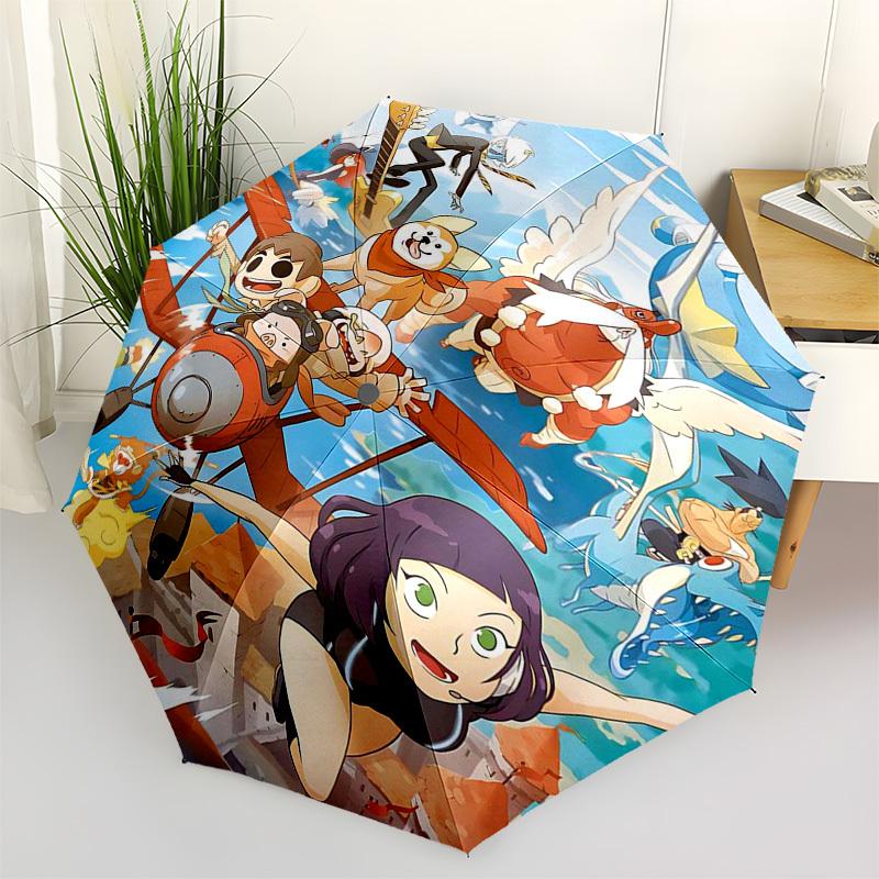 

1pc Outdoor Umbrella with Adventure Time Characters - Automatic Opening/Closing, Portable 3-Fold Design, 8-Rib Iron Frame - Perfect Gift for Fans