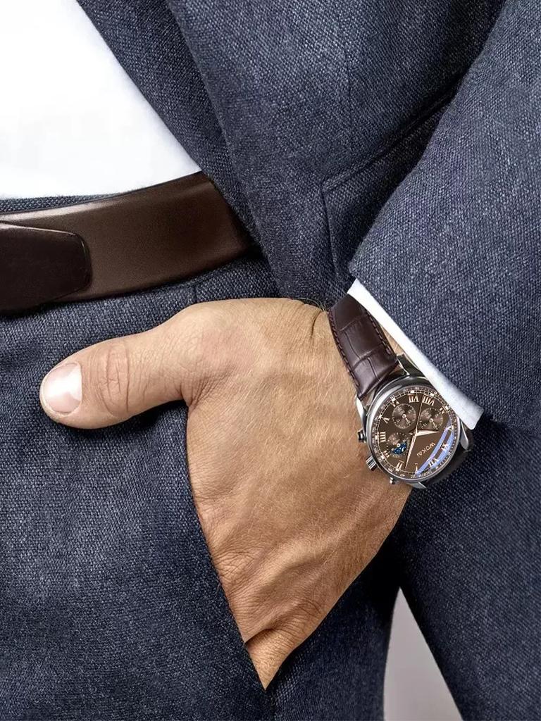 Luxury Brand Watch Mens Quartz Watches Leather Strap Fake Three Eye Fashion Business Wristwatch Dropshipping Relogios Masculinos