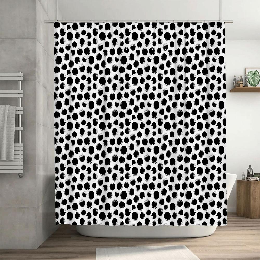 Boho Shower Curtain Dots Patterned Fabric Waterproof Bathroom Decor Vintage Farmhouse Modern Simple Black White Backdrop