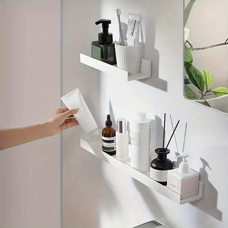 Self-Adhesive No-Drill Wall-Mounted Shelves - Adjustable Storage Rack, Durable Plastic Bathroom & Kitchen Organizer Space-Saving