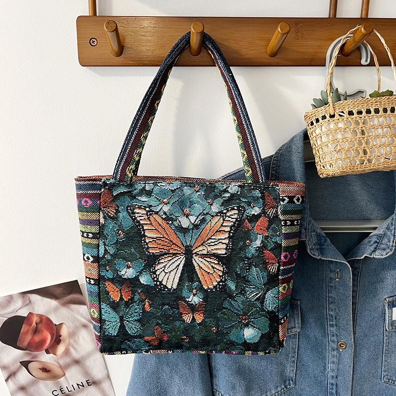 Middle mother handbag women's canvas bag new double-sided embroidered portable small square bag women's bag