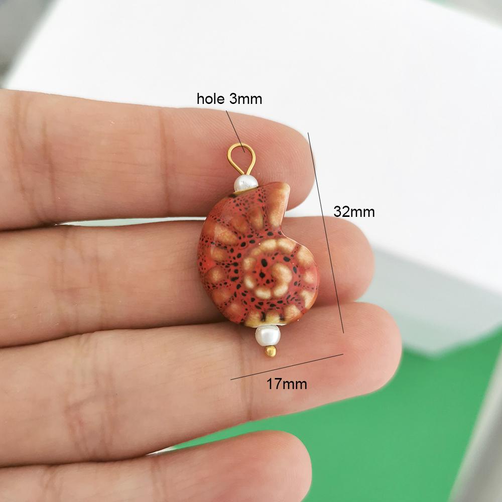 1pc Ceramics Pendant Charm Fish Heart Flower Conch Star Fruits Necklace Stainless Steel Geometric Imitation Pearl