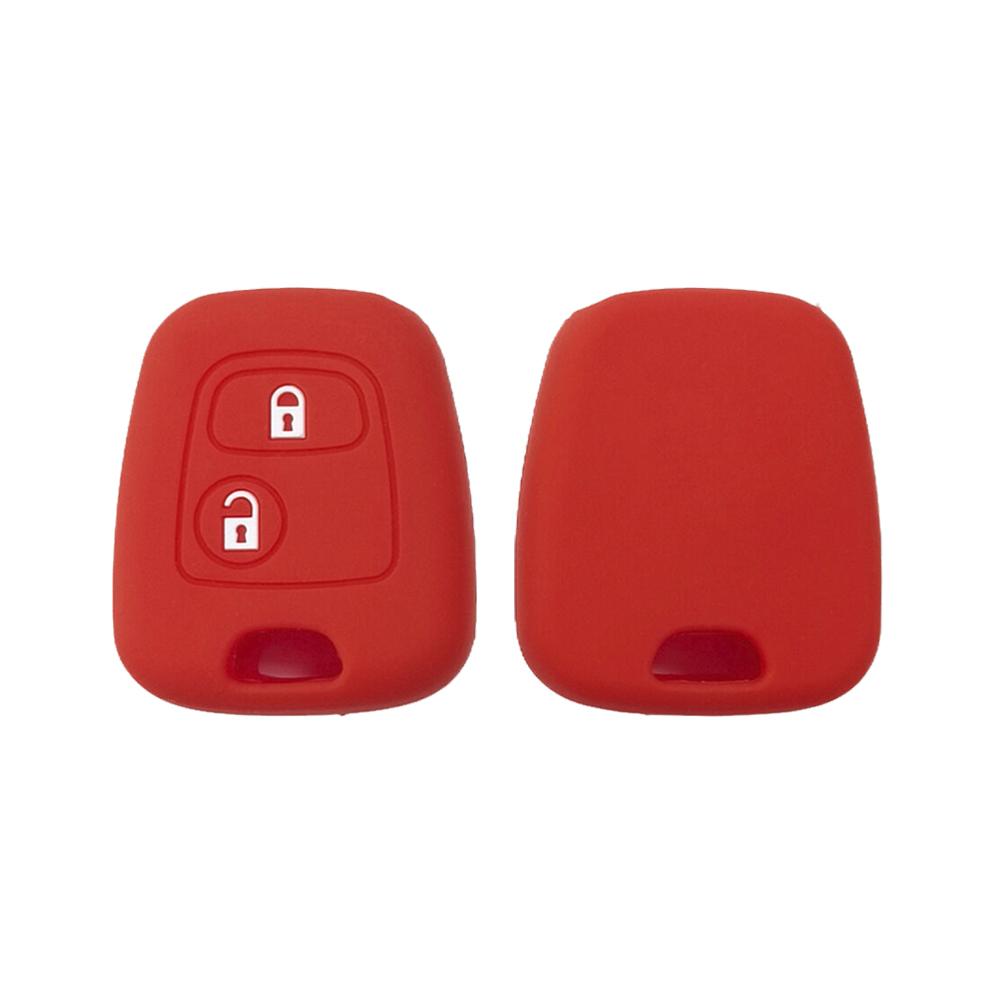 1Pc Black/Red/Blue Straight Plate 2-Key Silicone Keycase,For Toyota Aygo/Peugeot 107 206 307 207 408/Citroen C2 C3 C4,Car Parts