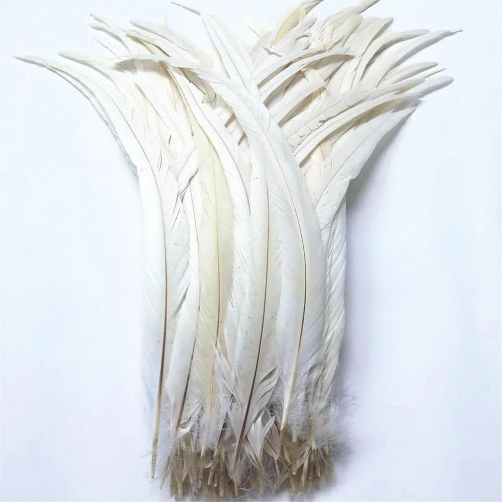 Top Quality 50 Pcs Pure White Rooster Tail Feather 30-35Cm 12-14Inch Natural Feathers Wedding Decoration Clothing Accessories