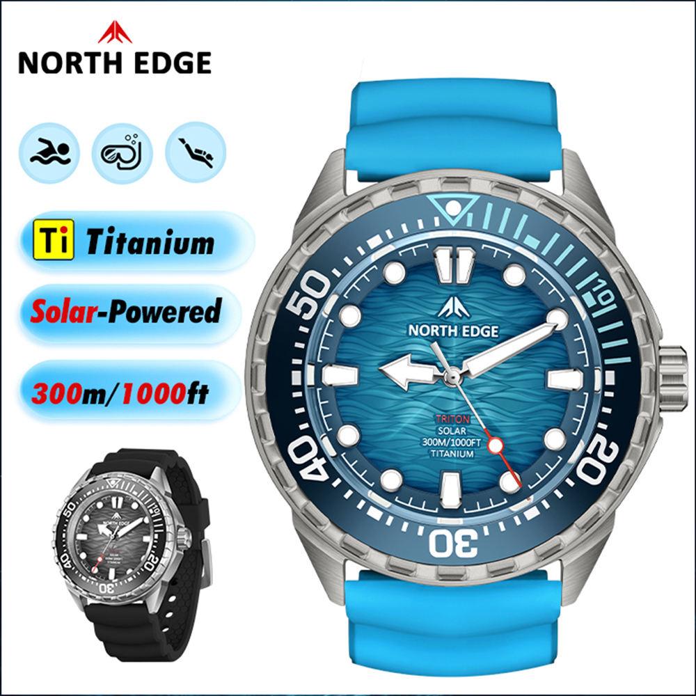 North Edge TRITON Hodinky napájené solární energií Vodotěsné hodinky pro potápění a plavání Otočný digitální rámeček Titanové pánské hodinky pro venkovní sport
