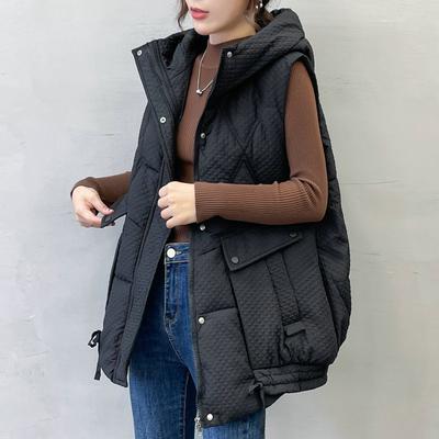 Autumn Winter Women's Vest Jacket Down Cotton Vest All-match Hooded  Sleeveless Loose Female Waistcoat Outwear Tops