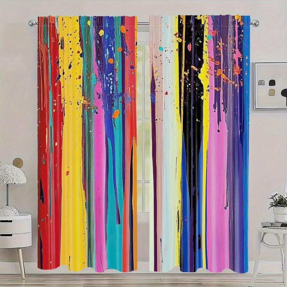 

2Pcs Vibrant Abstract Blackout Curtains - Colorful Polyester, Rod Pocket, Machine Washable, Lightfiltering Drapes For Bedroom Or 53x116cm 2pc&Without mount