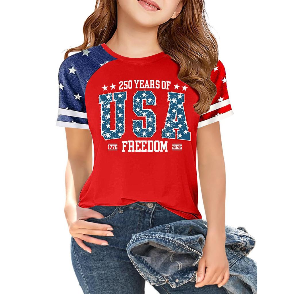 Children's  Independence Day Printed Round Neck Short Sleeved Casual T-shirt