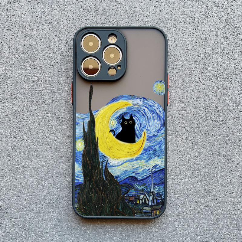 Retro Oil Painting Van-Gogh Cat Phone Case For iPhone 17 16 15 14 Pro Max Plus 13 12 11 Pro Max Mini 16 Plus X XS XR back Shell
