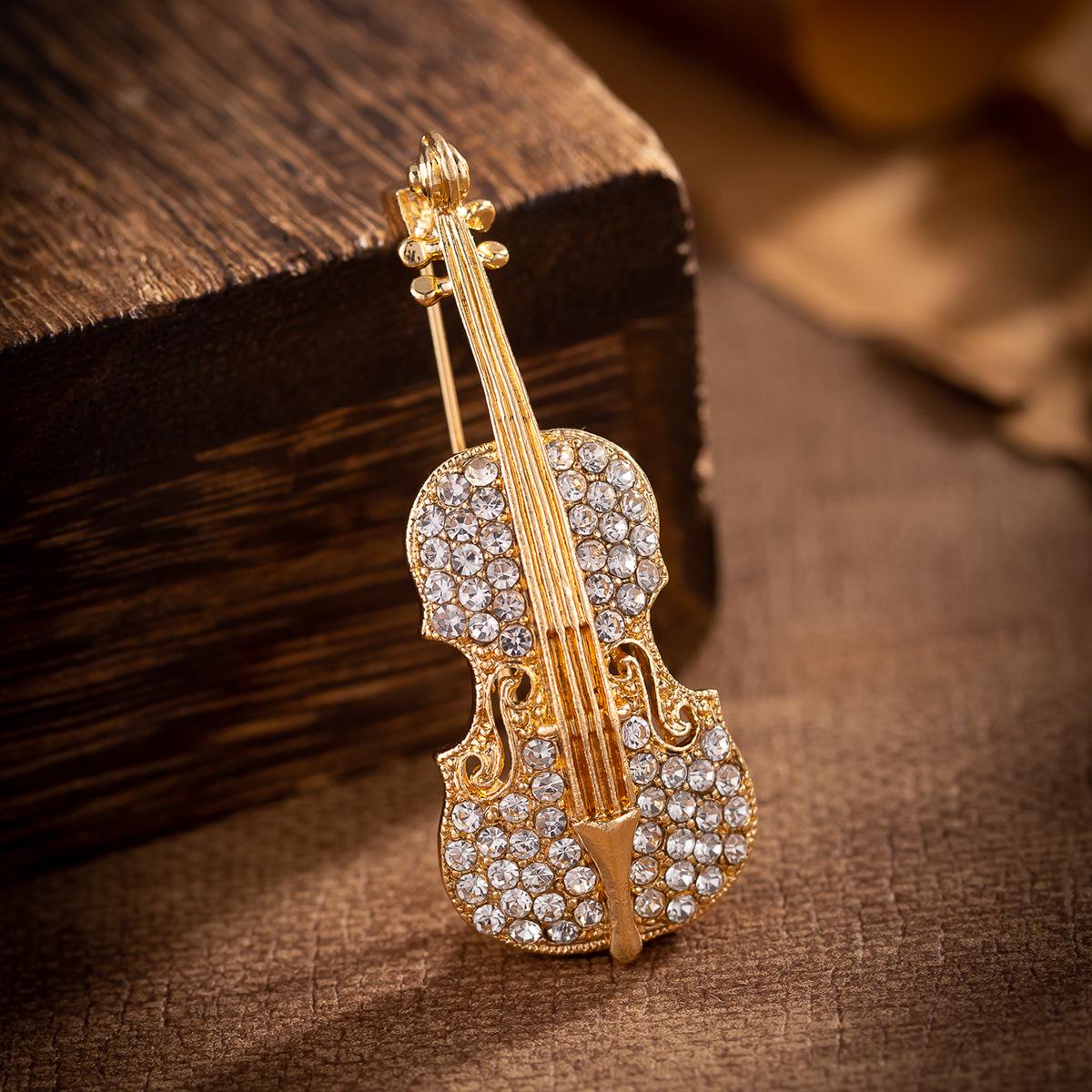 Unisex Rhinestone Guitar and Violin Brooch - Elegant Anti-Exposure Fashion Pin