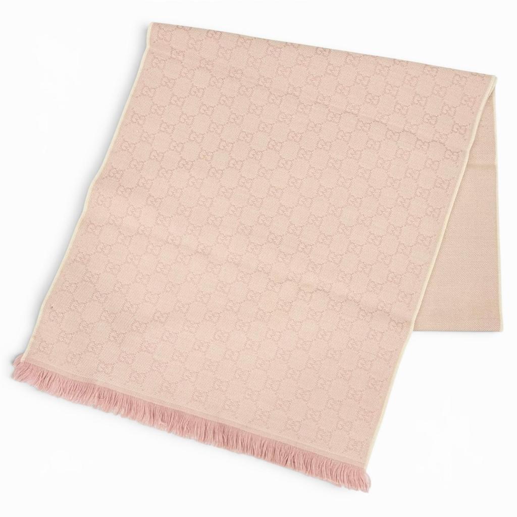 Pristine GUCCI Scarf GG wool scarf Mini fringe pink wool Women 848507 Used